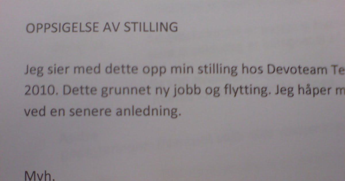 Mal Oppsigelse Av Jobb