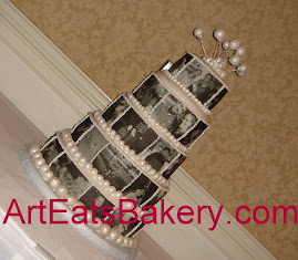 Black and White photos wedding cake by Art Eats Bakery