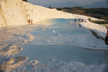 Pamukkale pools, stretching all the way down the hill to the village.