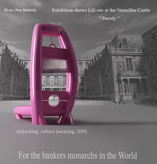 Jeff Koons parodied by lili-oto on his exhibition at Versailles Castle, for the bankers monarchs of the banks in the world, for the golden parachute, the only work of art news for the whole year, the artistic movement of the new relativity, artjacking, jamming culture, 2008
