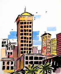 simple watercolor skyline scene ink terry