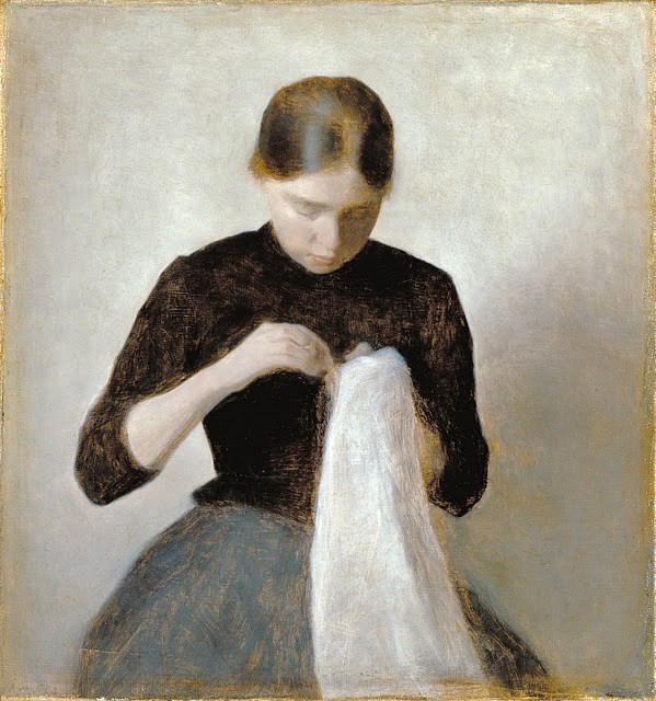 Vilhelm Hammershøi, Young Girl Sewing (Une jeune fille à coudre, Joven cosiendo)