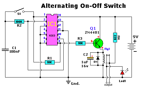 500 Circuits: Alternating ON-OFF Switch Circuit