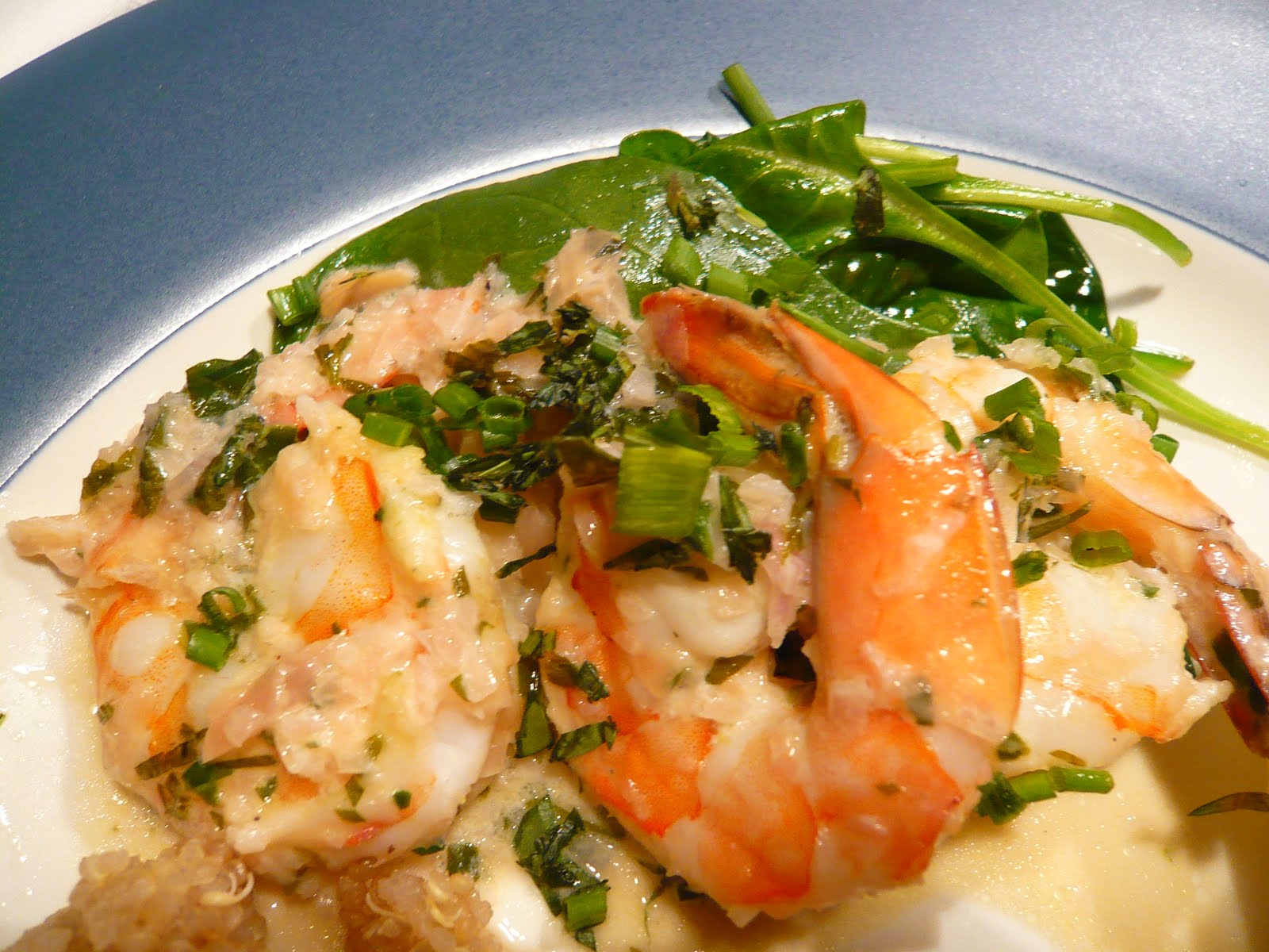 newFOOD tuesdayz Shrimp with ShallotTarragon Sauce on Wilted Spinach