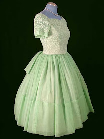 couture allure vintage fashion 1960s green vintage lace chiffon full skirt party dress
