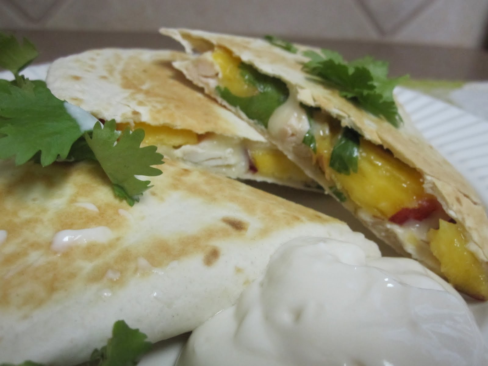 taylor made...Pepper Jack, Chicken, and Peach Quesadillas