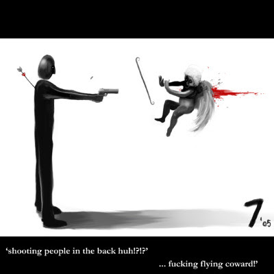 A misunderstanding by bionic7 -- shooting people in the back huh!?!? ... fucking flying coward