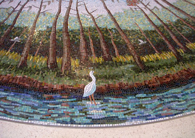 A bird mosaic on the terminal floor at Dallas/Fort Worth International Airport
