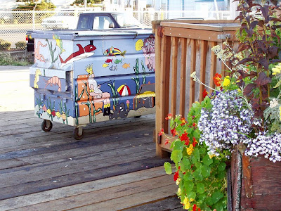 Dumpster at 6th Street Pier painted by Diane Beeston