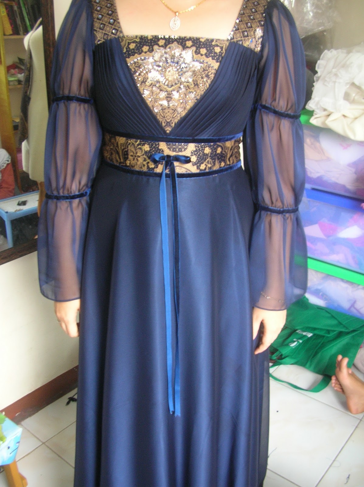 Model Gaun Pesta Batik Blue Navy Elegant Holidays OO