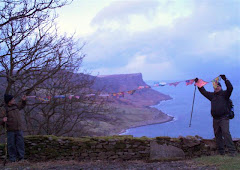 Flags overlooking Murlough Bay and Fair Head