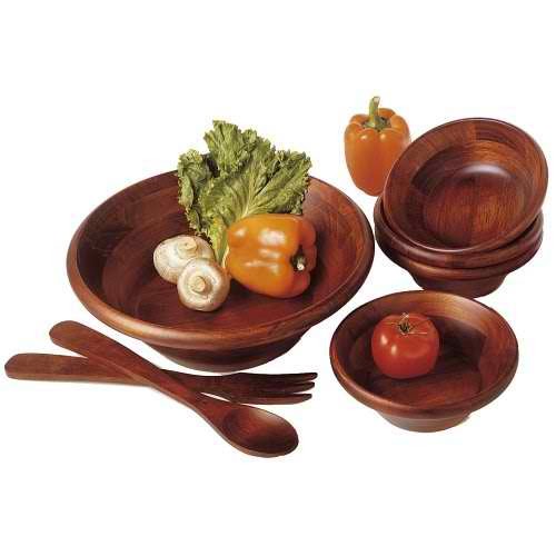 Wood Salad Bowl Set: Wood Salad Bowl Set - Lipper Cherry Collections