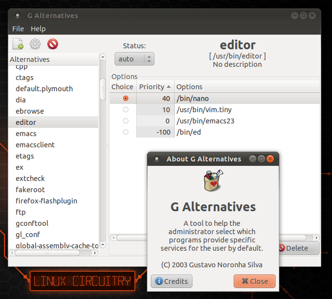 fraterneo GNU/Linux Galternatives GUI para configurar las
