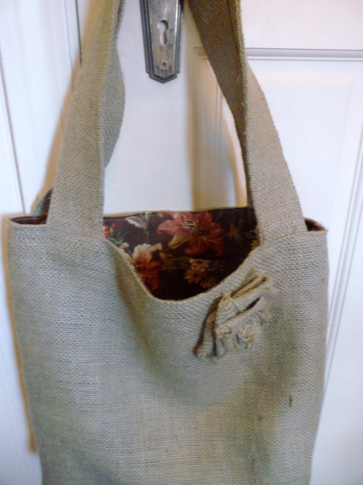 Blessings From Our Nest: Burlap and Rose Tote Bags
