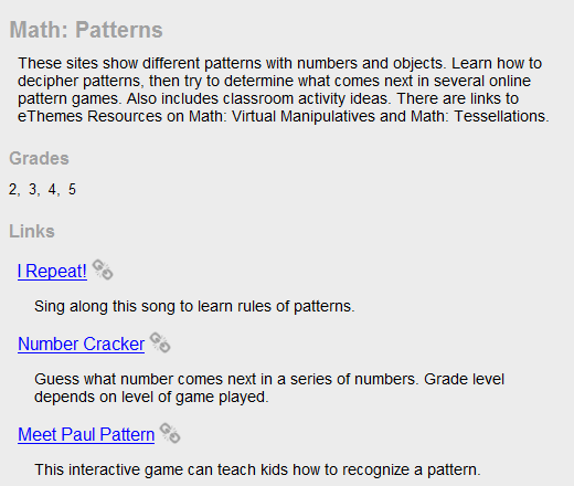 Classroom Blog: Content Exploration Tools Involving Patterns