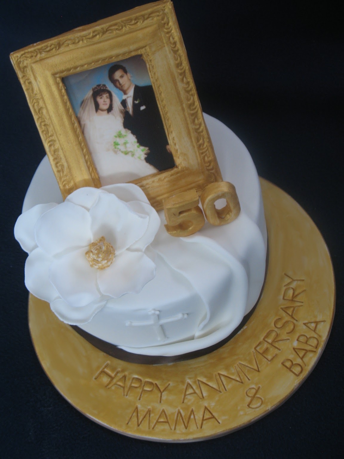Blissfully Sweet Golden 50th Wedding Anniversary Cake