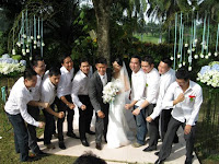 Newlyweds with the groom's friends