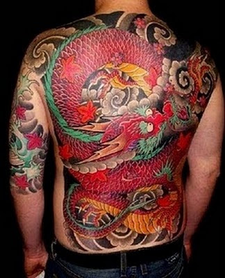 Backside Japanese dragon tattoo