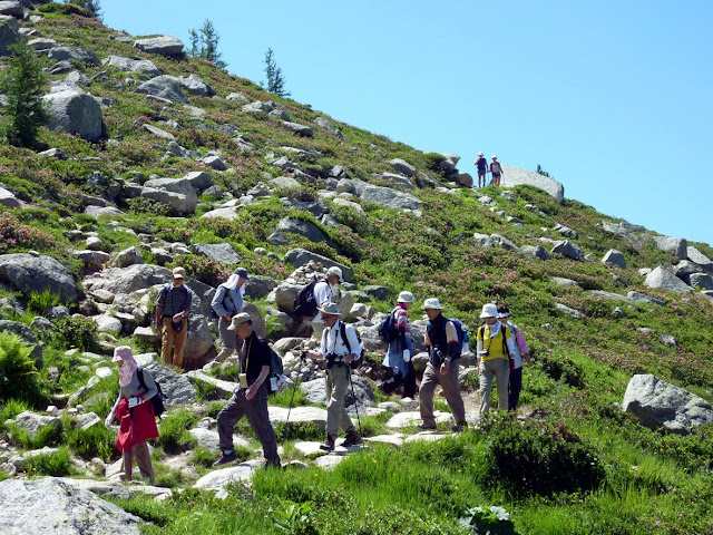 Grupos de senderistas por la ruta Henri Vallot