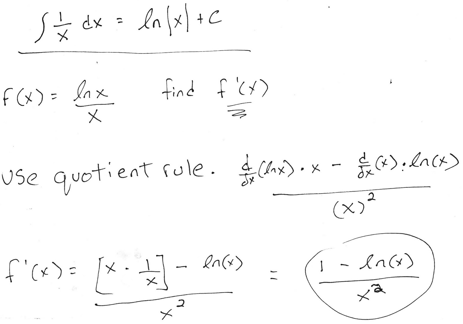 derivative of log function examples