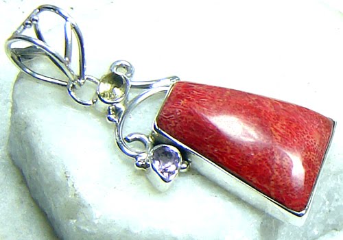 Coral-Red w/Citrine & Amethyst Pendant