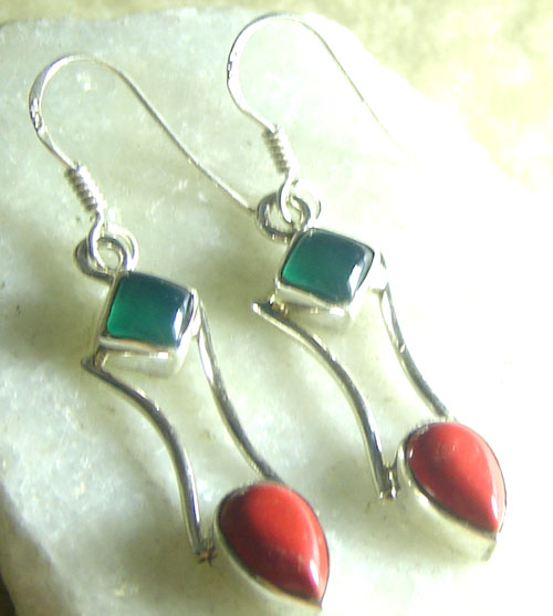 Coral & Green Onyx Earrings