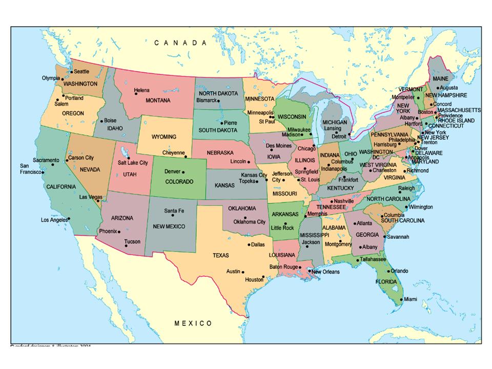 Название городов северной америки. Карта США со Штатами и городами. Карта Штатов США со столицами. Карта Америки со Штатами. Политическая карта Штатов США.