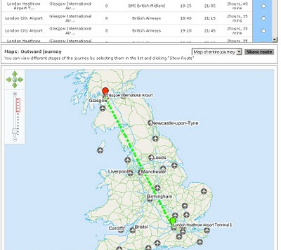 BBC Travel Flight Finder Transport Direct Map