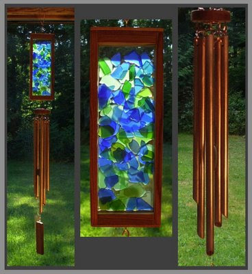 wind chime, beach glass inspired, stained glass, copper