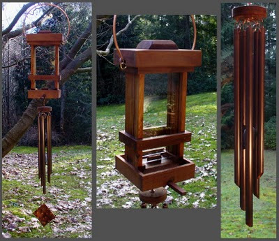 bird feeder, wind chime, copper, cedar, deluxe, handcrafted