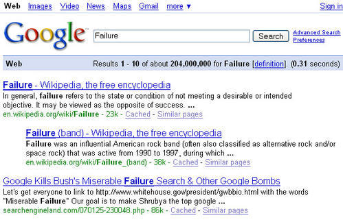 Google bombing Miserable Failure et Georges Bush