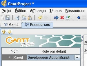 Onglet ressource dans GanttProject