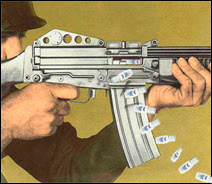 Illustration artistique d'un M16 'calmant'. Document T.Lombry.