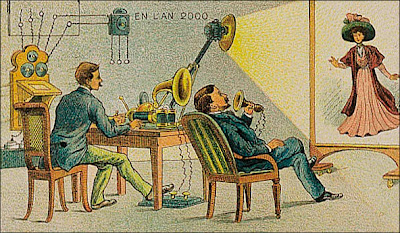 La correspondance cinéma-phono-télégraphique imaginée en 1910, l'ancêtre du visiophone et de la technologie multimédia. Document BNF.