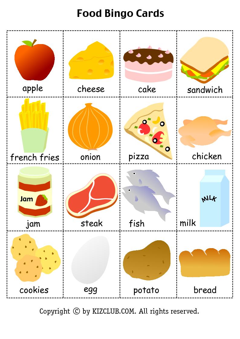 ENGLISH IS FUN FOOD BINGO CARDS