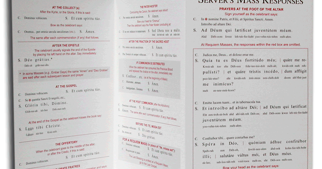 A Catholic Life Server's Mass Response Card A Guide for the Proper