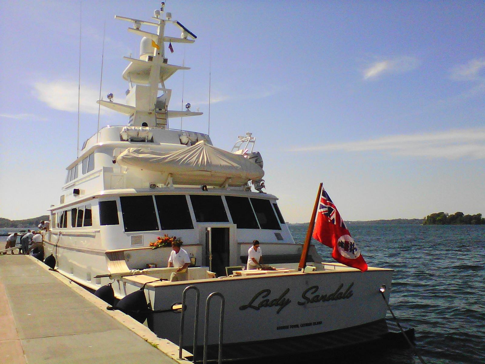 Singer Castle Blog & More Lady Sandals yacht docked at Frink Park in