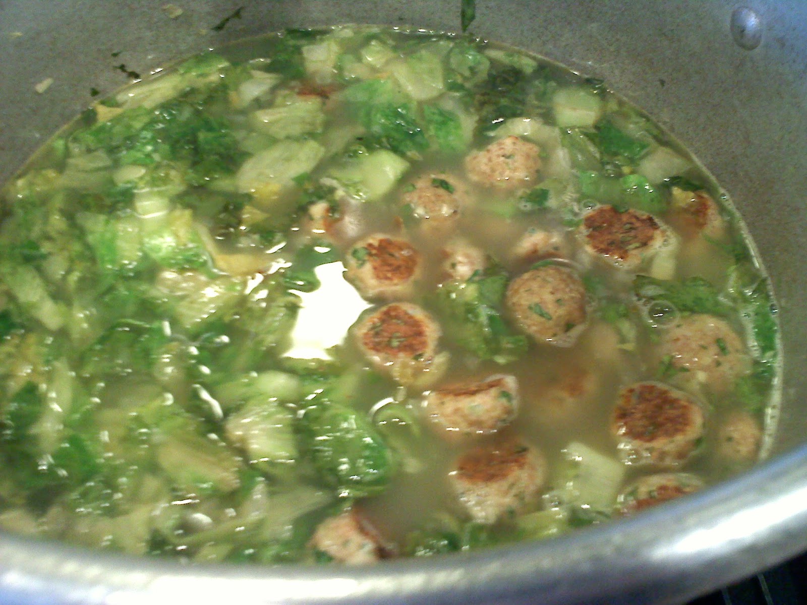 Homemade on Long Island Organic Escarole Soup with Turkey Meatballs