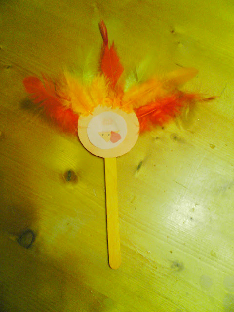 Native American Indian and Turkey Craft for Kids with popsicle stick and feathers. Fun puppets or fridge magnets.
