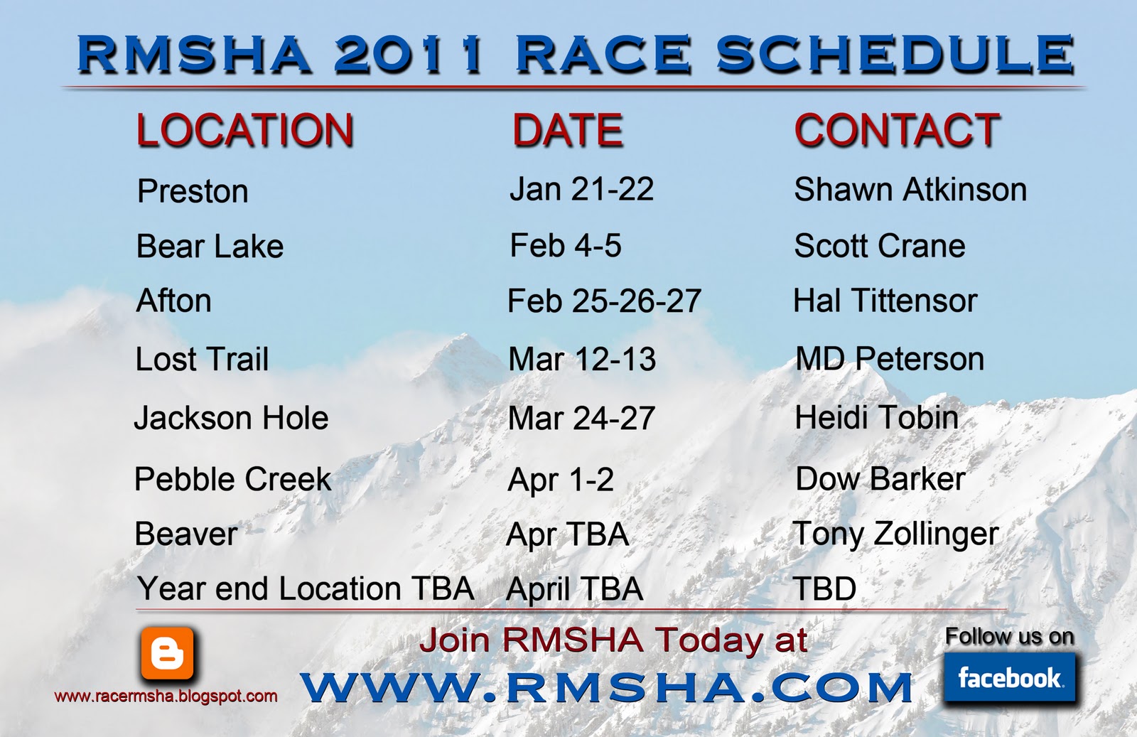 RMSHA RMSHA 2011 Race schedule