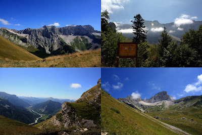 Partie haute : 2 vues de la montagne du Fleyard. En bas à gauche : la vallon de la Jarjatte. En bas à droite : Rocher Rond.