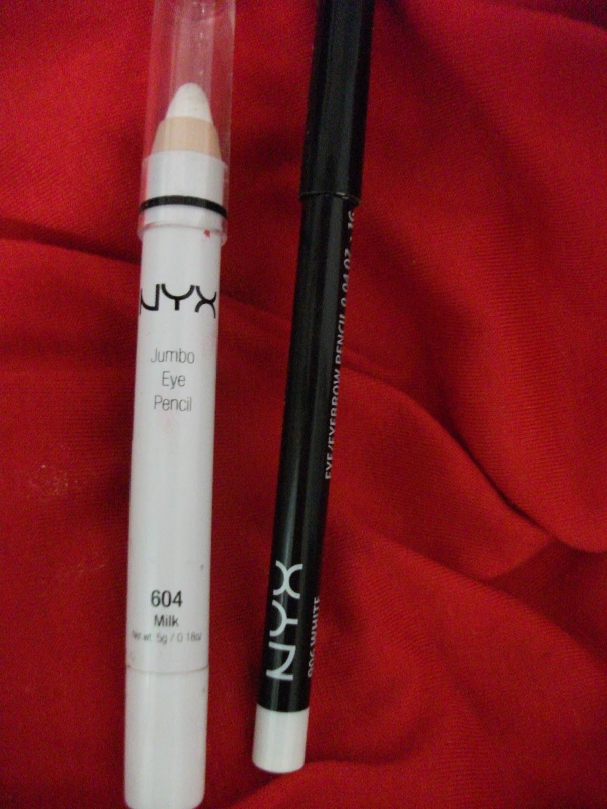 NYX jumbo eye pencil in Milk vs slim eye pencil in white [[REVIEW with