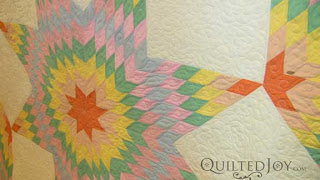 Lone Star Quilt in Pastel with freehand Texas roses, quilted by Angela Huffman