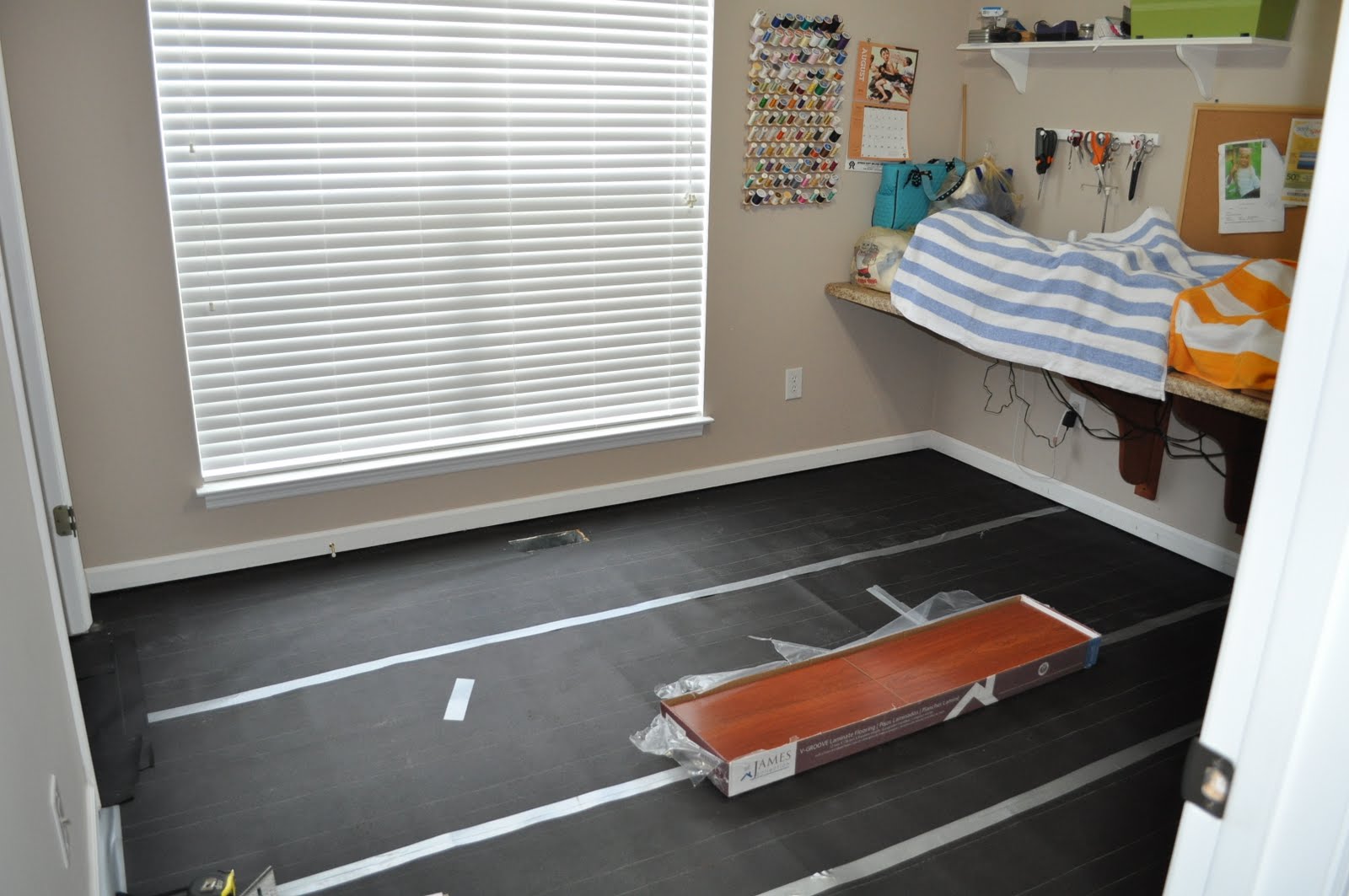 Sewing, Playing and Loving! sewing room flooring