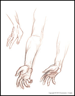 Life drawing for Flight and Fetters - rescuer's hands