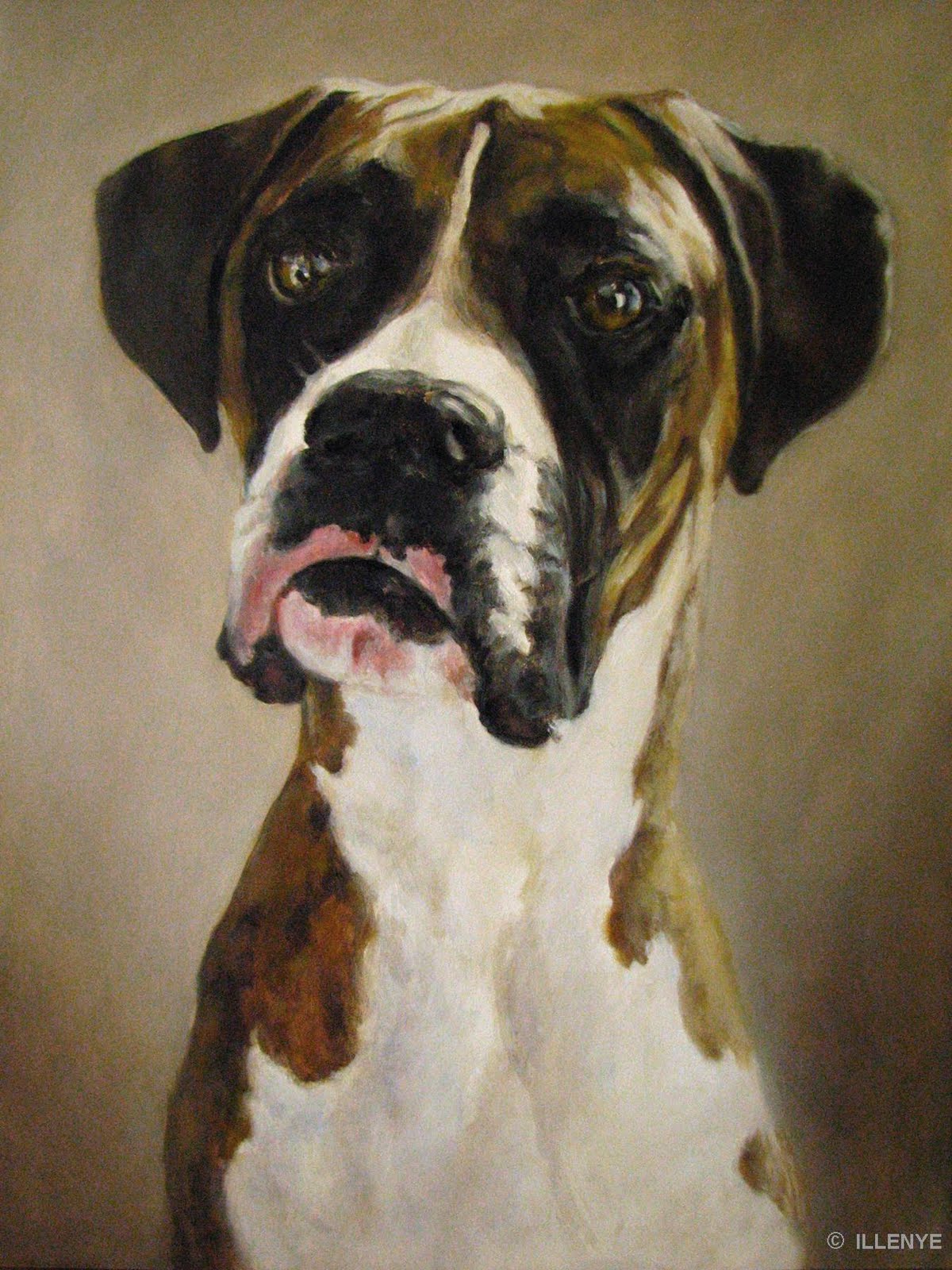 jeanne illenye looking after them... dog portrait Boxer original oil painting