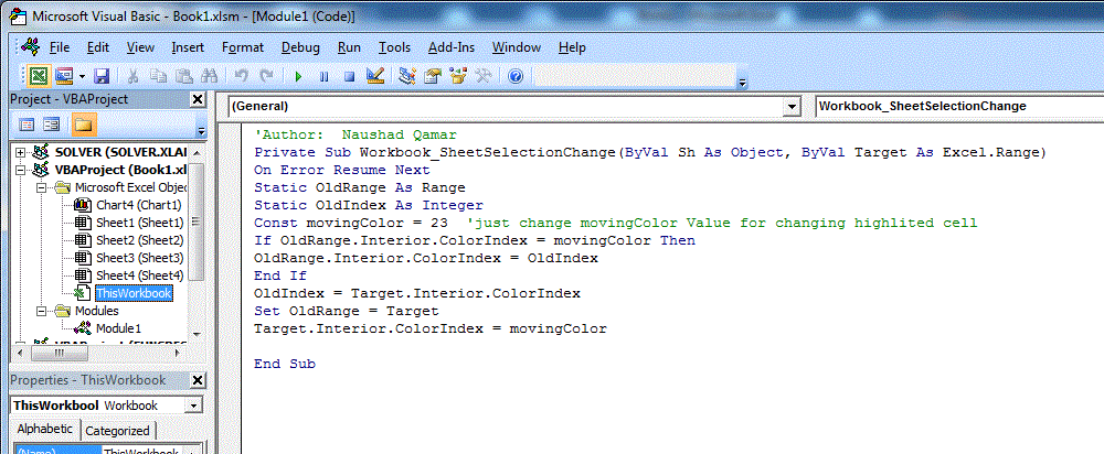 Naushad Qamar: Highlight Active Cell in MS Excel 2007