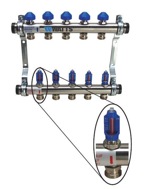Watts Radiant: Stainless Steel Manifold with Flow Meter Shut Off
