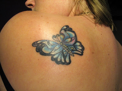 Blue Butterfly Tattoo, Upper Back