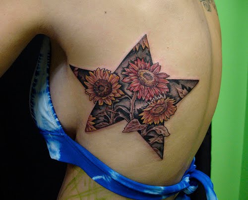  image sunflower tattoo star designs for girls on upper shoulders